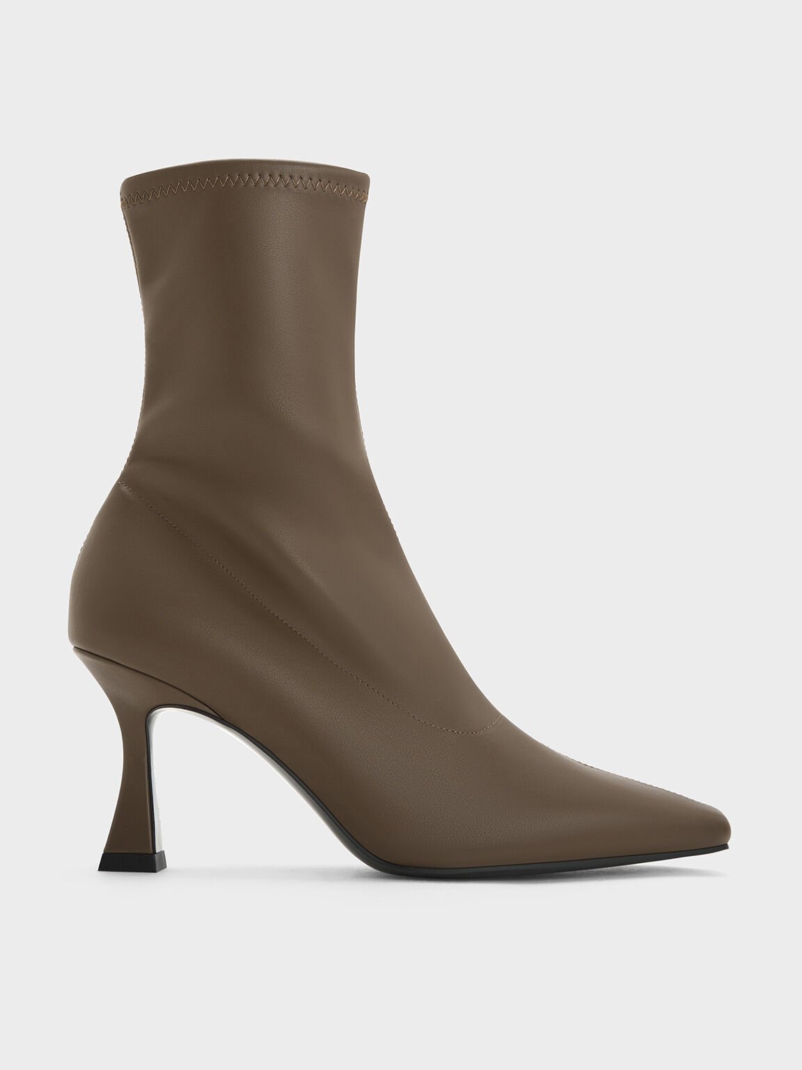 Elongated Square-Toe Ankle Boots, Dark Brown, hi-res