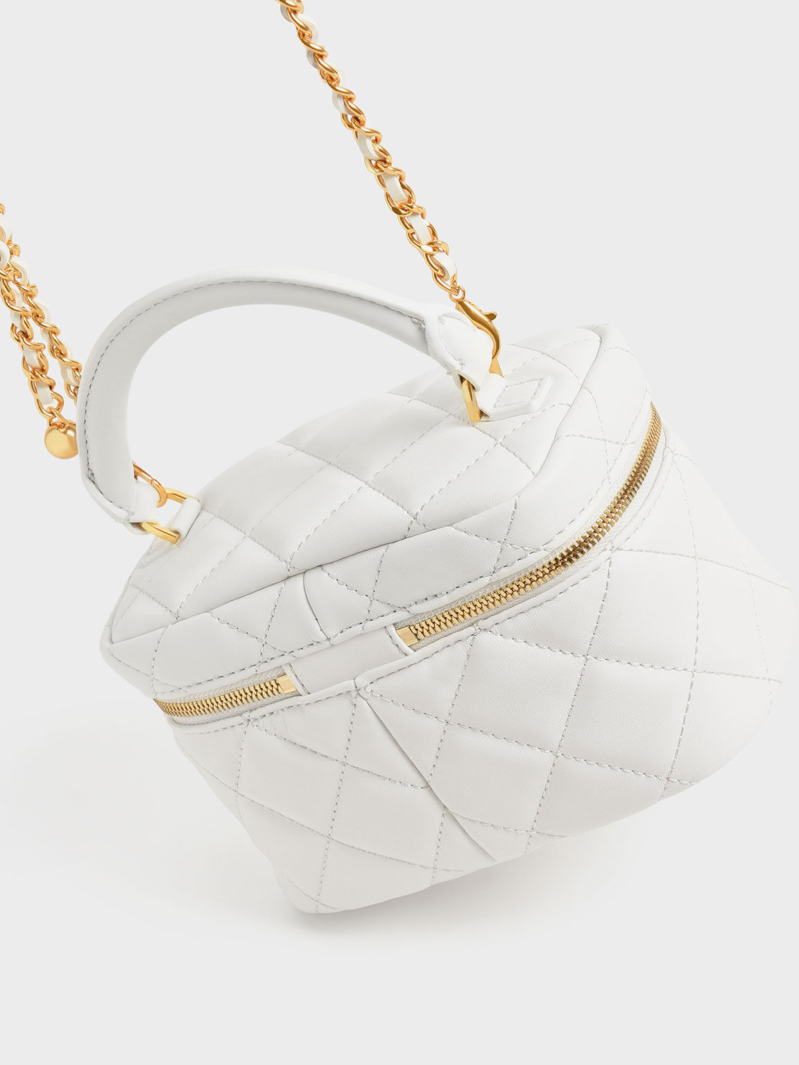 White Quilted Two-Way Zip Mini Bag - CHARLES & KEITH TH
