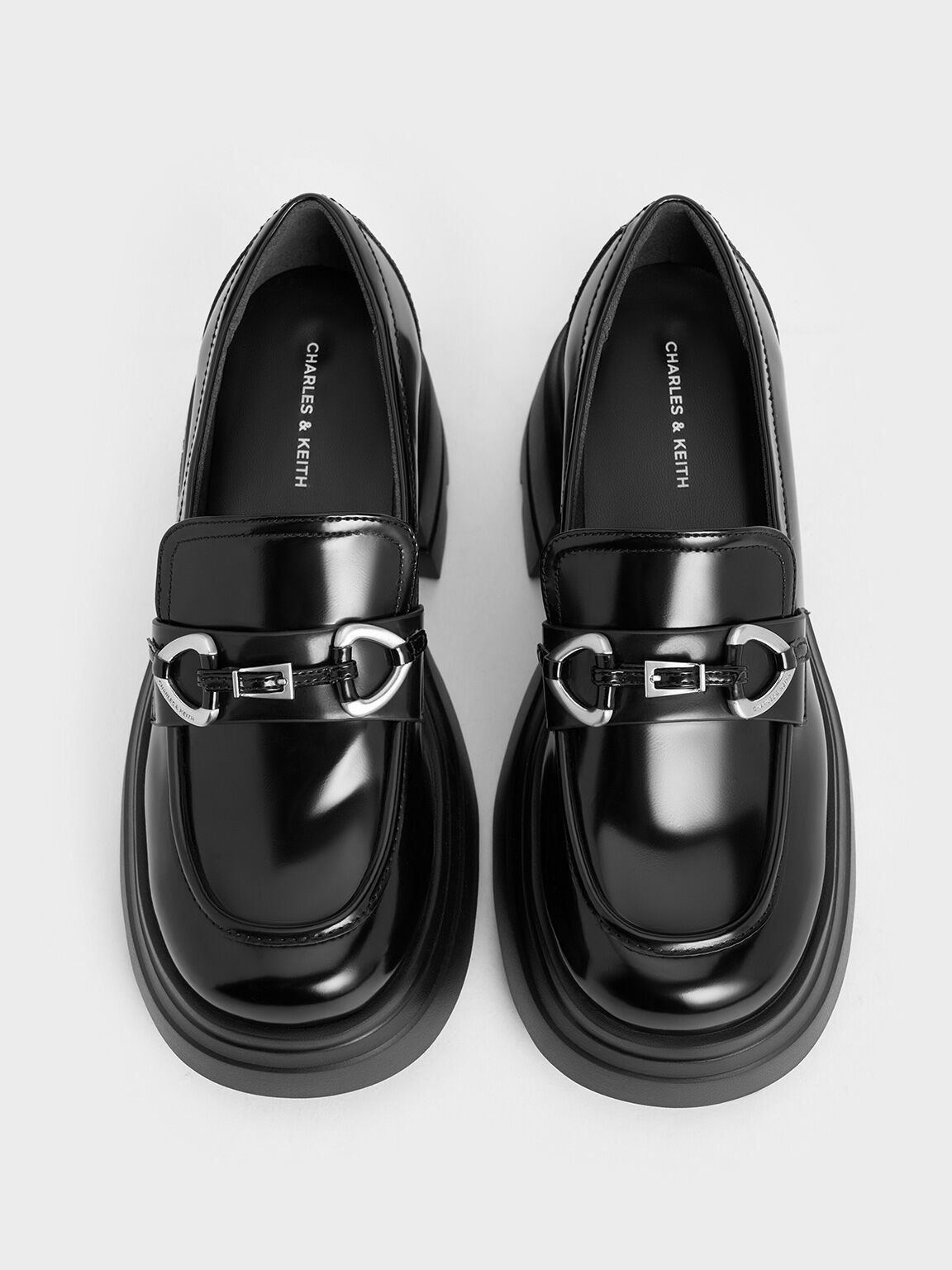 Metallic-Accent Chunky Platform Loafers, Black Boxed, hi-res