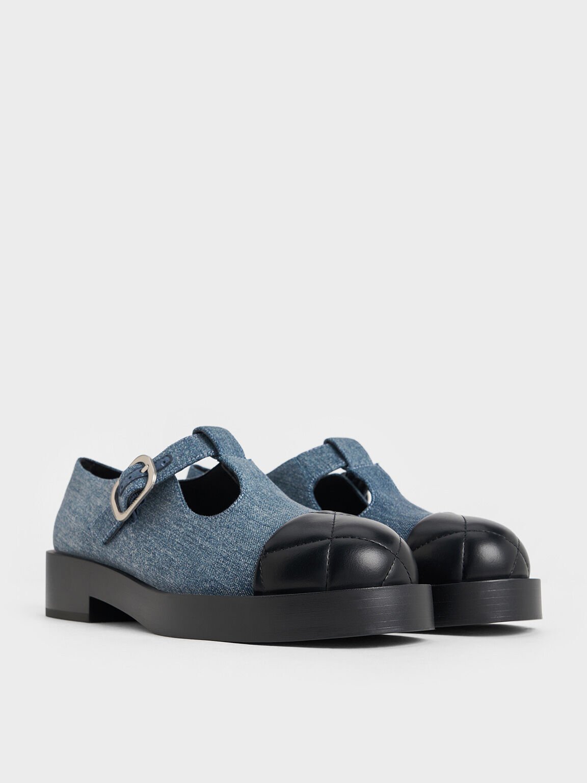 Denim T-Bar Cut-Out Mary Janes, Denim Blue, hi-res