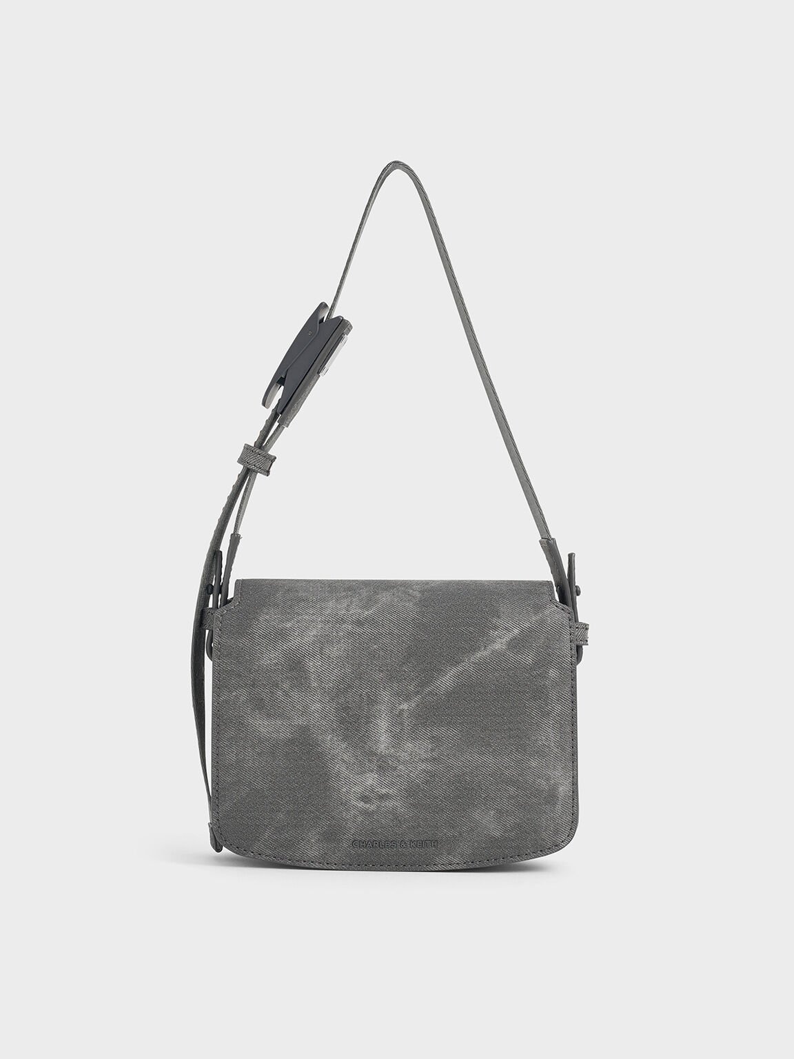 Denim Boxy Front Flap Shoulder Bag, Dark Grey, hi-res