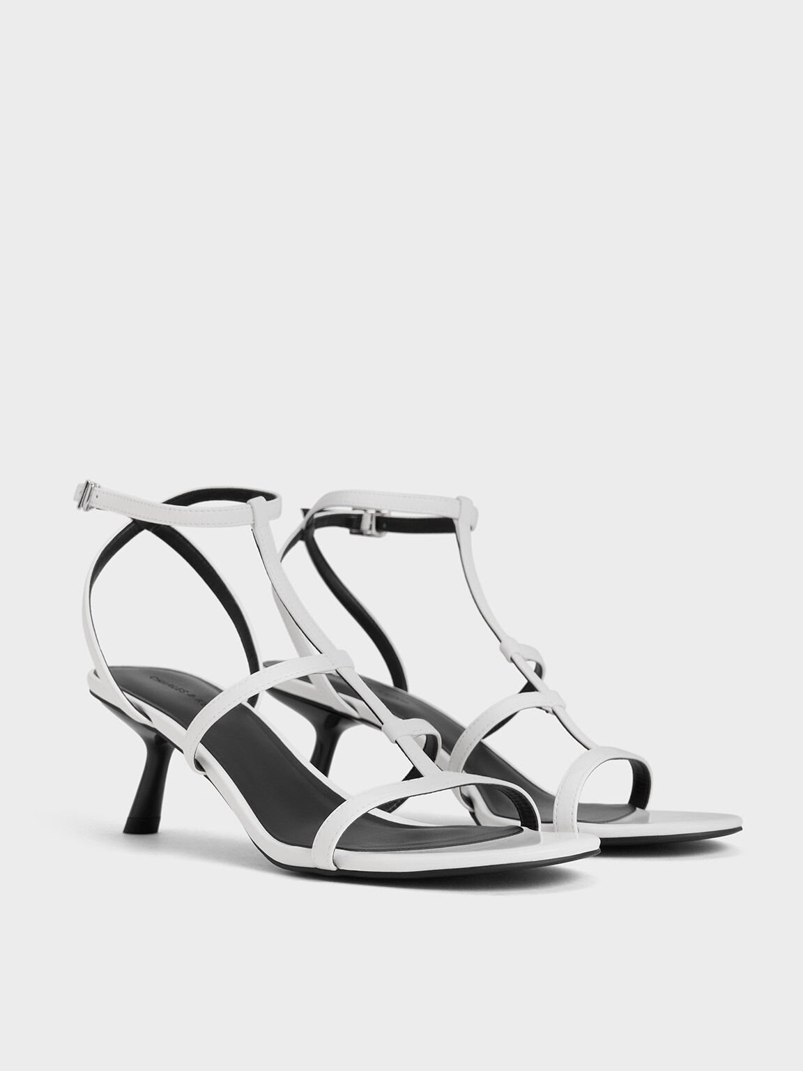 Clara Asymmetric T-Bar Sandals, White, hi-res