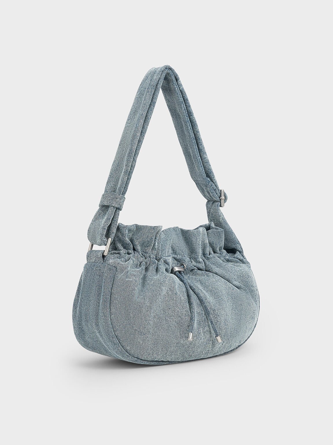 Mini Maisy Denim Ruched Drawstring Hobo Bag, Denim Blue, hi-res