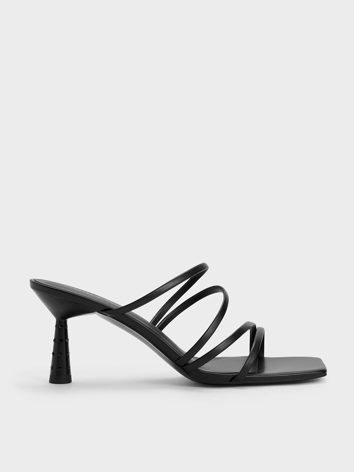 Embellished Cone Heel Sandals, สีดำ, hi-res