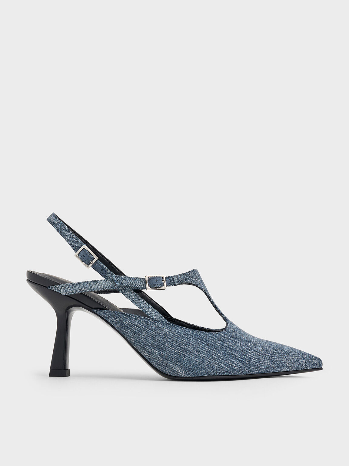 Denim Cut-Out Pointed-Toe Slingback Pumps, Denim Blue, hi-res