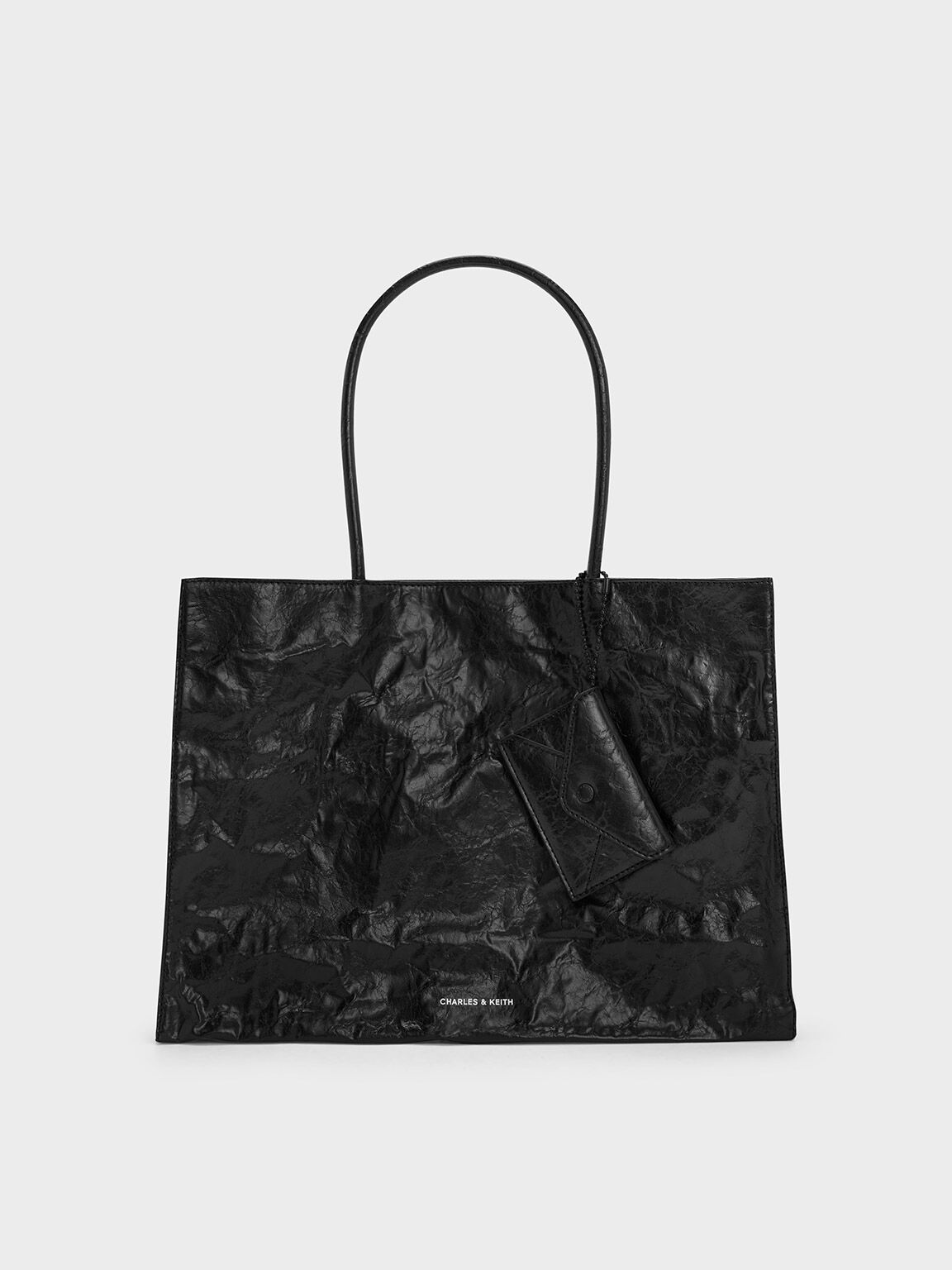 กระเป๋าโท้ทขนาดใหญ่ลายย่นรุ่น Matina, สีดำอะไหล่สีดำ, hi-res
