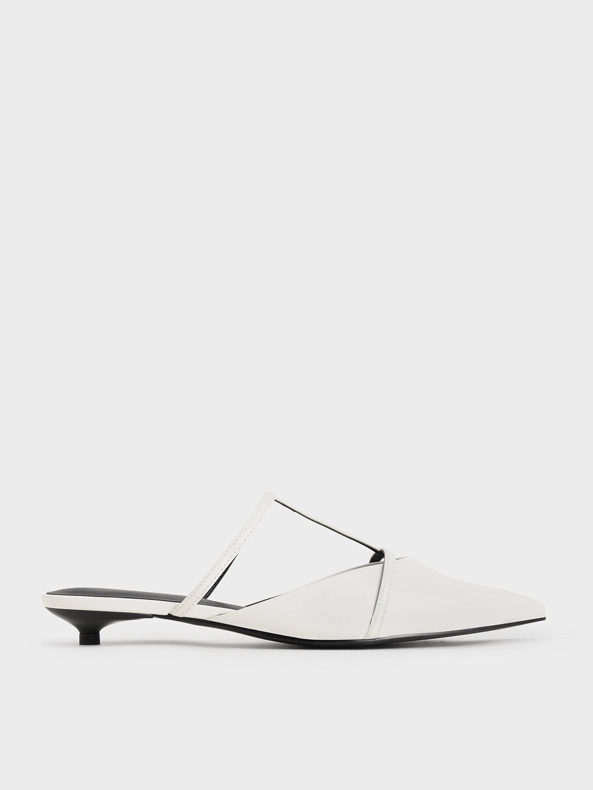 Clara T-Bar Pointed-Toe Mules, White, hi-res