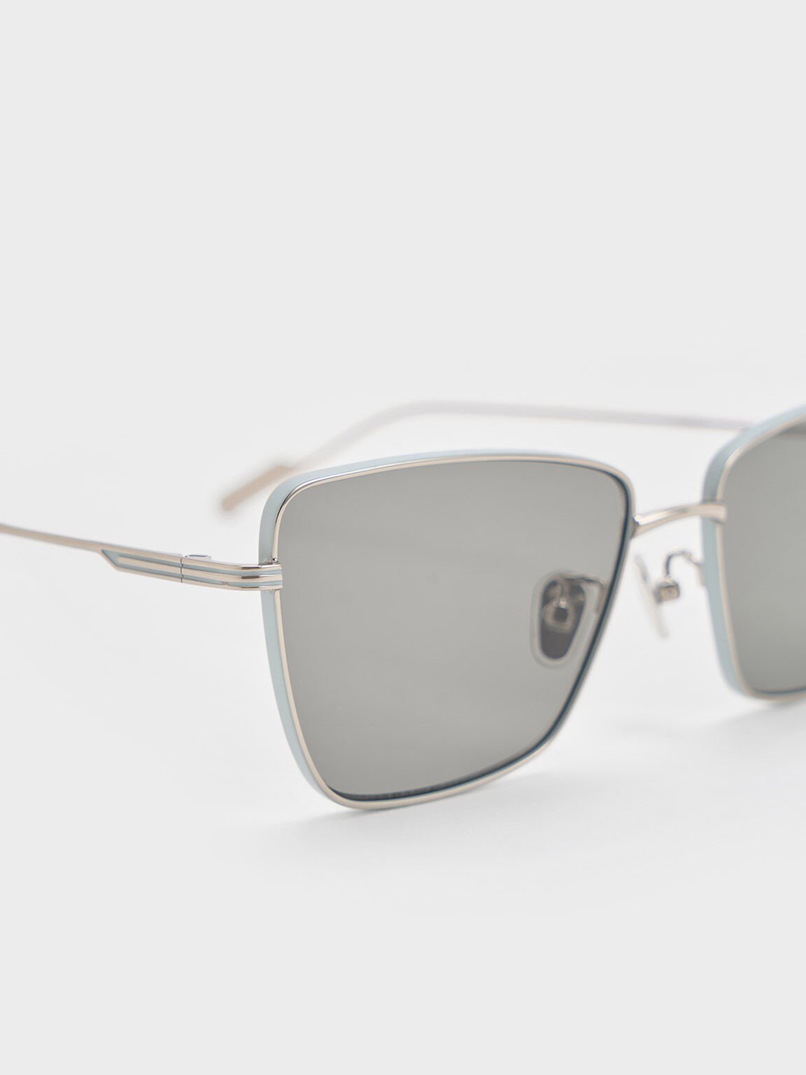 Metallic-Rim Square Sunglasses, Sage Green, hi-res