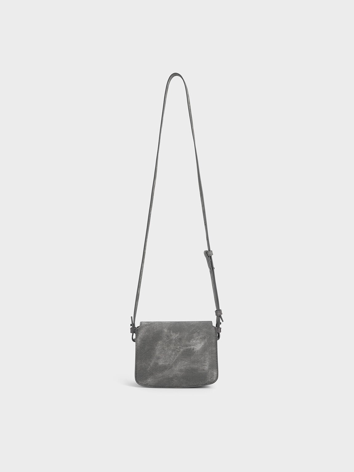 Denim Boxy Front Flap Shoulder Bag, Dark Grey, hi-res