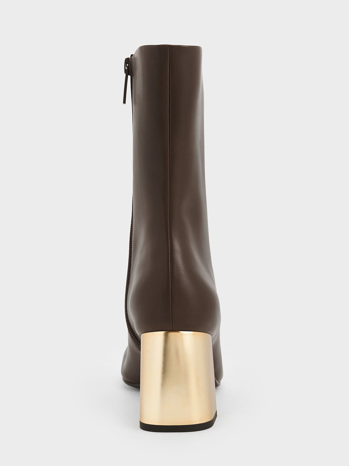 Metallic Block-Heel Ankle Boots, Brown, hi-res