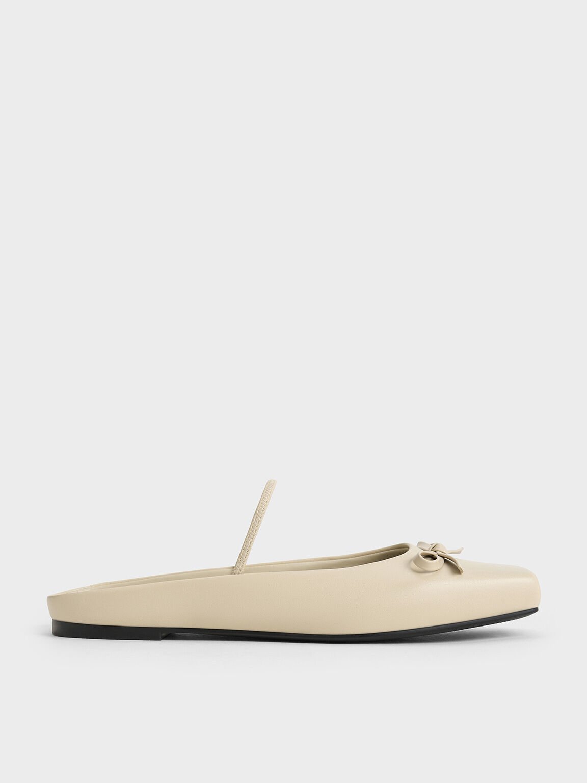 Bow Square-Toe Ballet Mules, Beige, hi-res