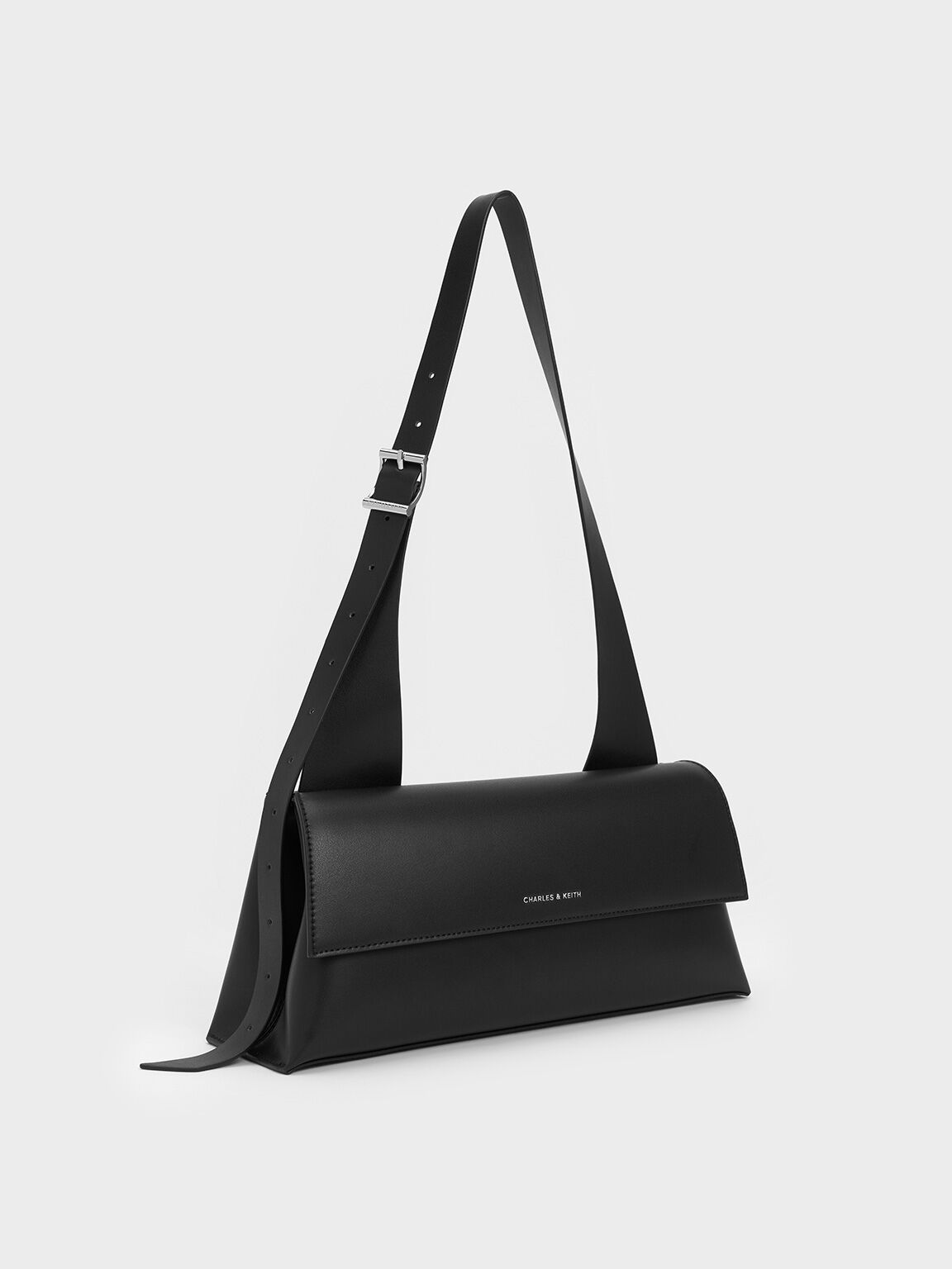 กระเป๋าสะพายไหล่ทรงสี่เหลี่ยมคางหมูรุ่น Marceline, สีดำอะไหล่สีเงิน, hi-res