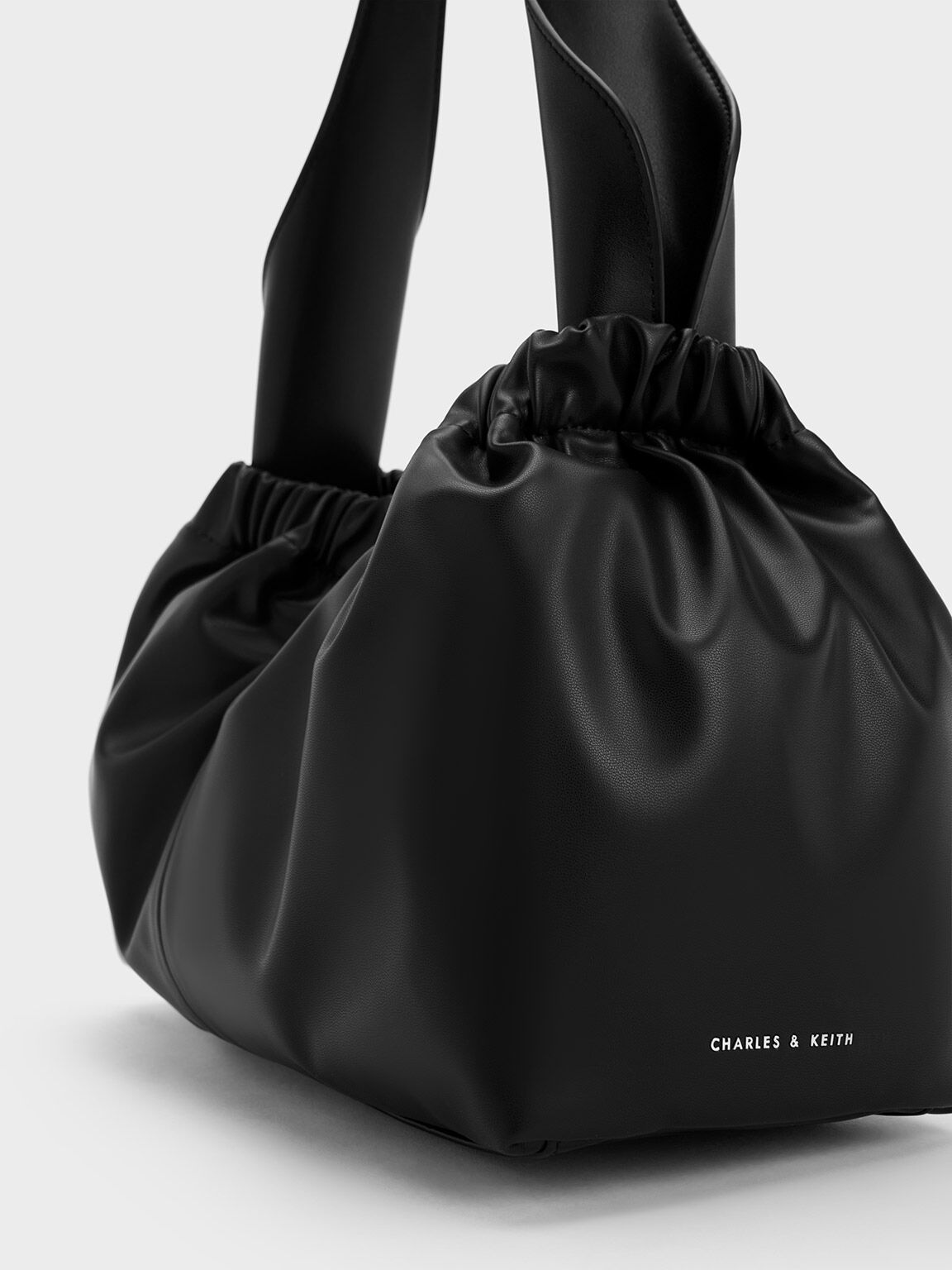 Large Ally Ruched Slouchy Bag, สีดำอะไหล่สีเงิน, hi-res