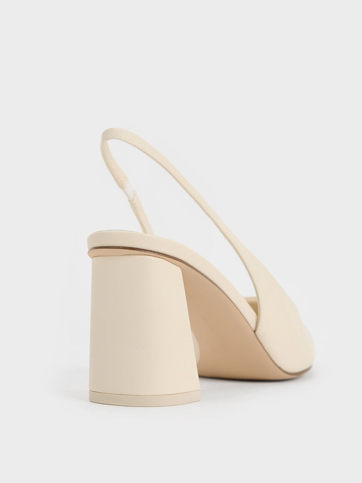 Elastane Trapeze Heel Slingback Pumps, Chalk, hi-res