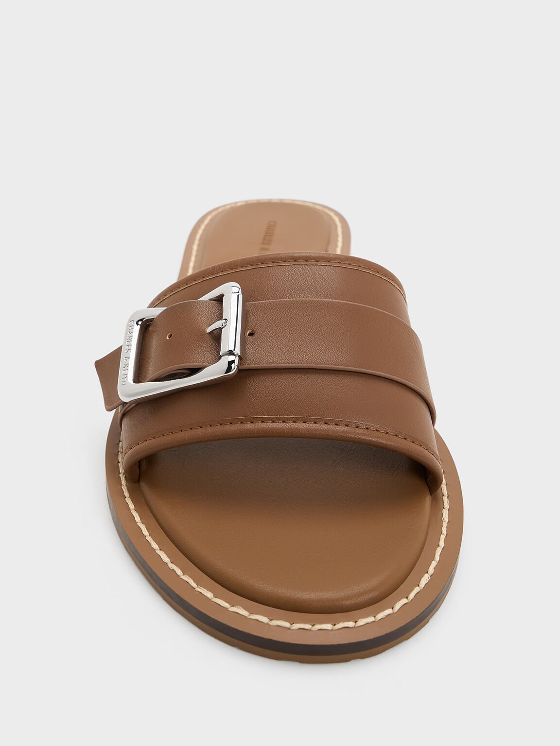 Buckled Slide Sandals, Caramel, hi-res