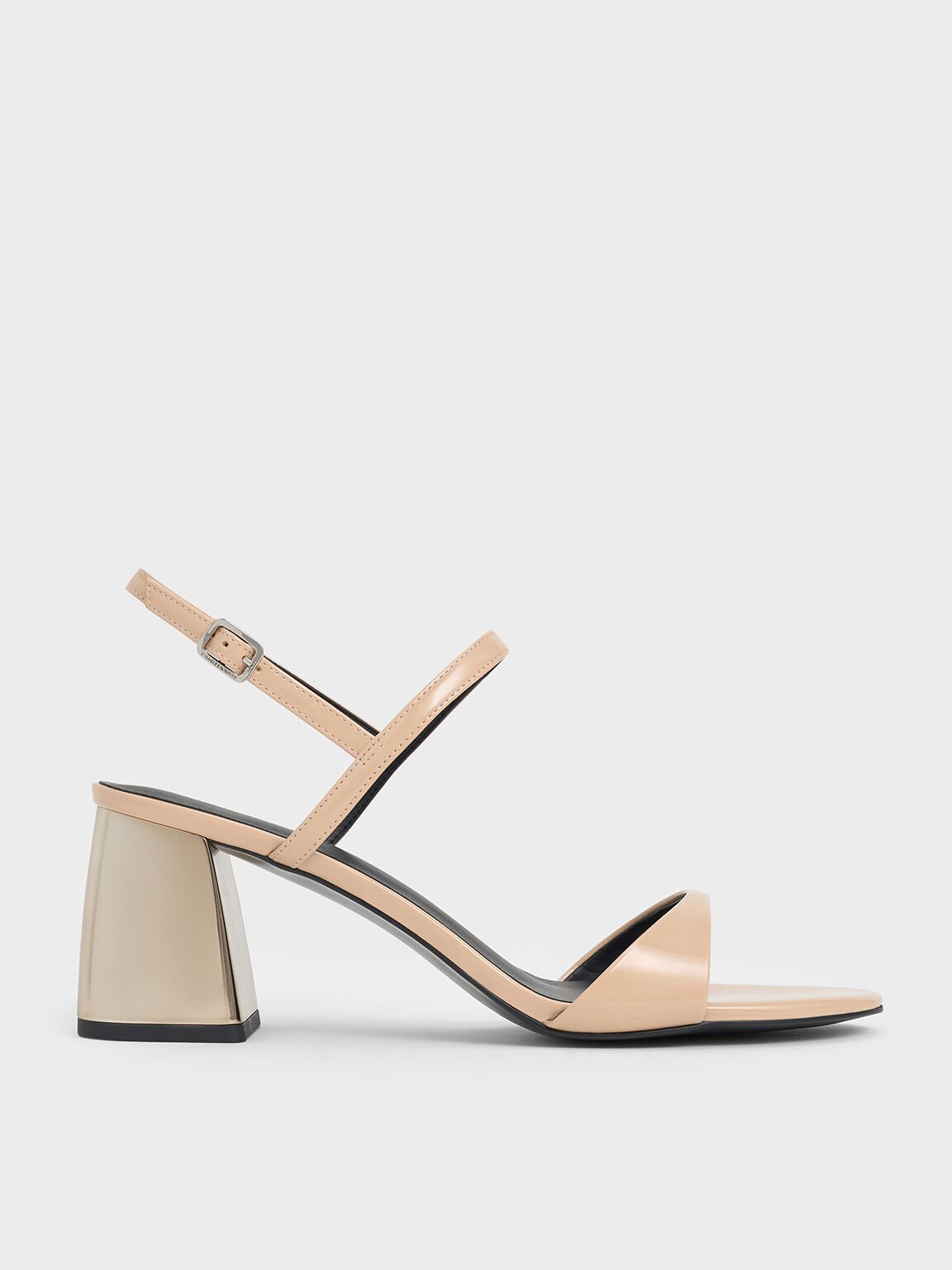 Patent Metallic-Heel Slingback Sandals, Nude, hi-res