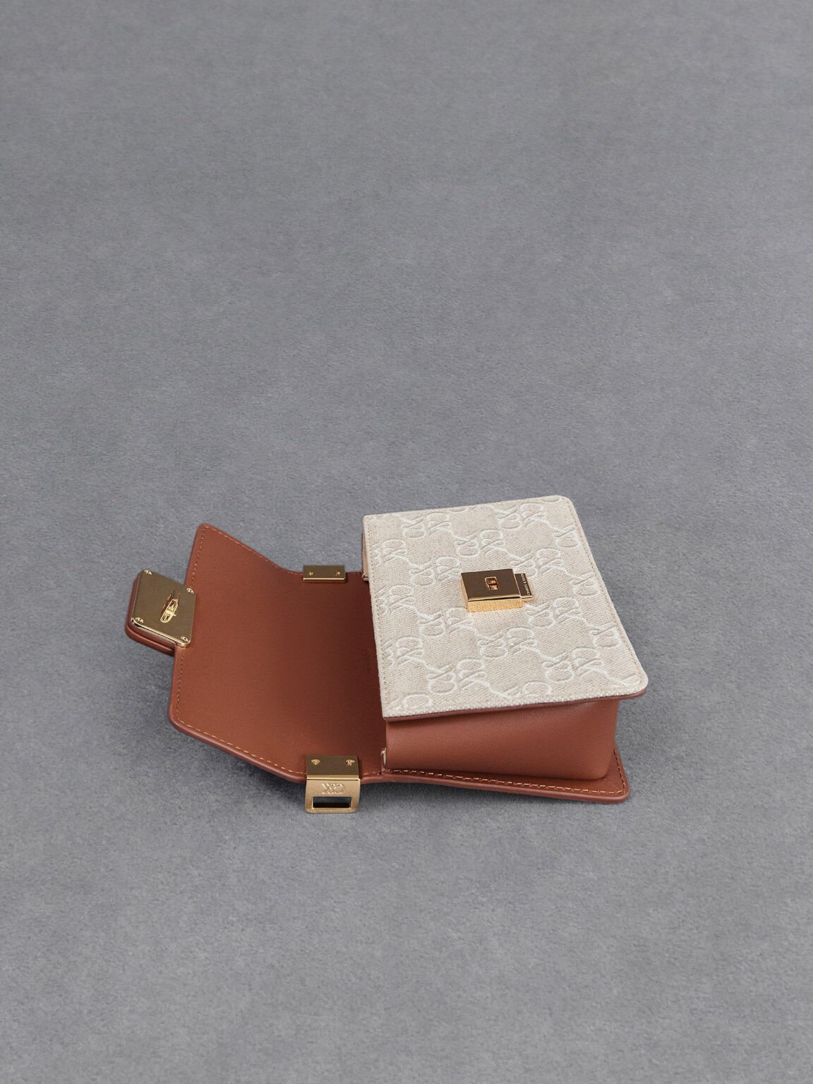 Leather & Canvas Two-Tone Boxy Bag, Cognac, hi-res