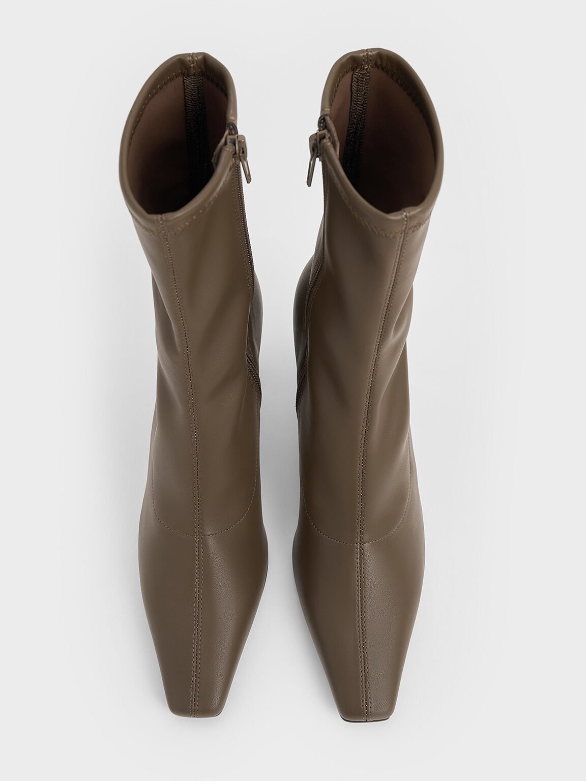 Elongated Square-Toe Ankle Boots, Dark Brown, hi-res