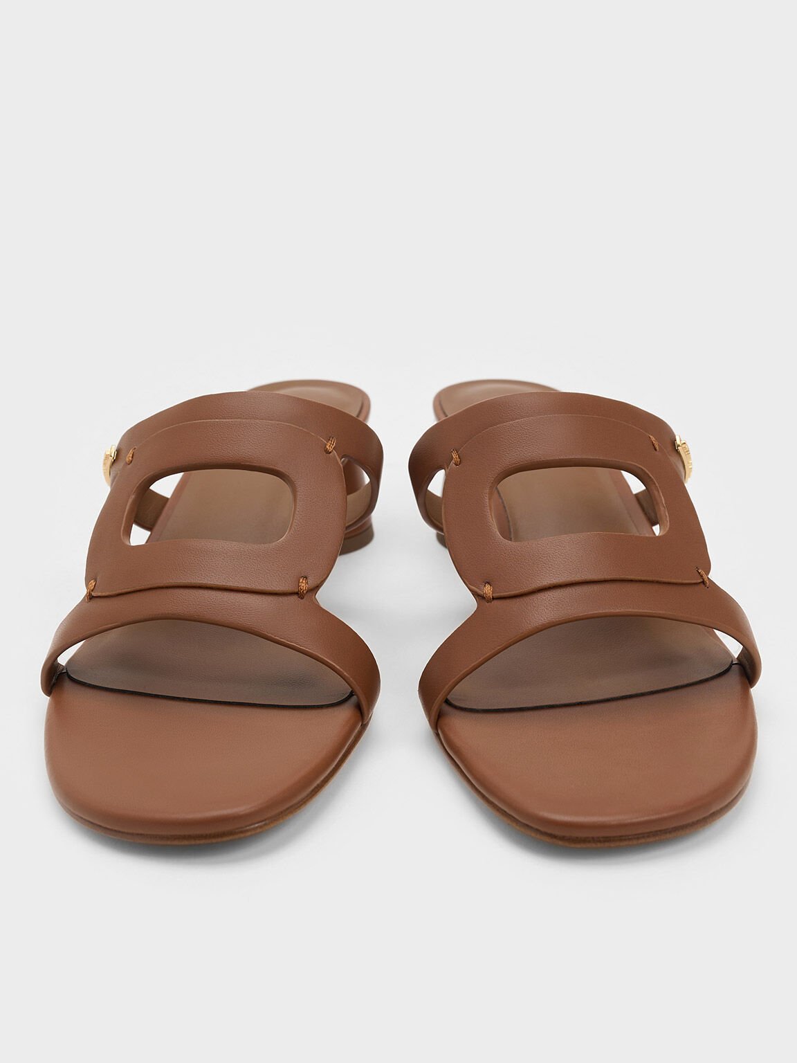 Easley Cut-Out Cylinder-Heel Mules, Caramel, hi-res