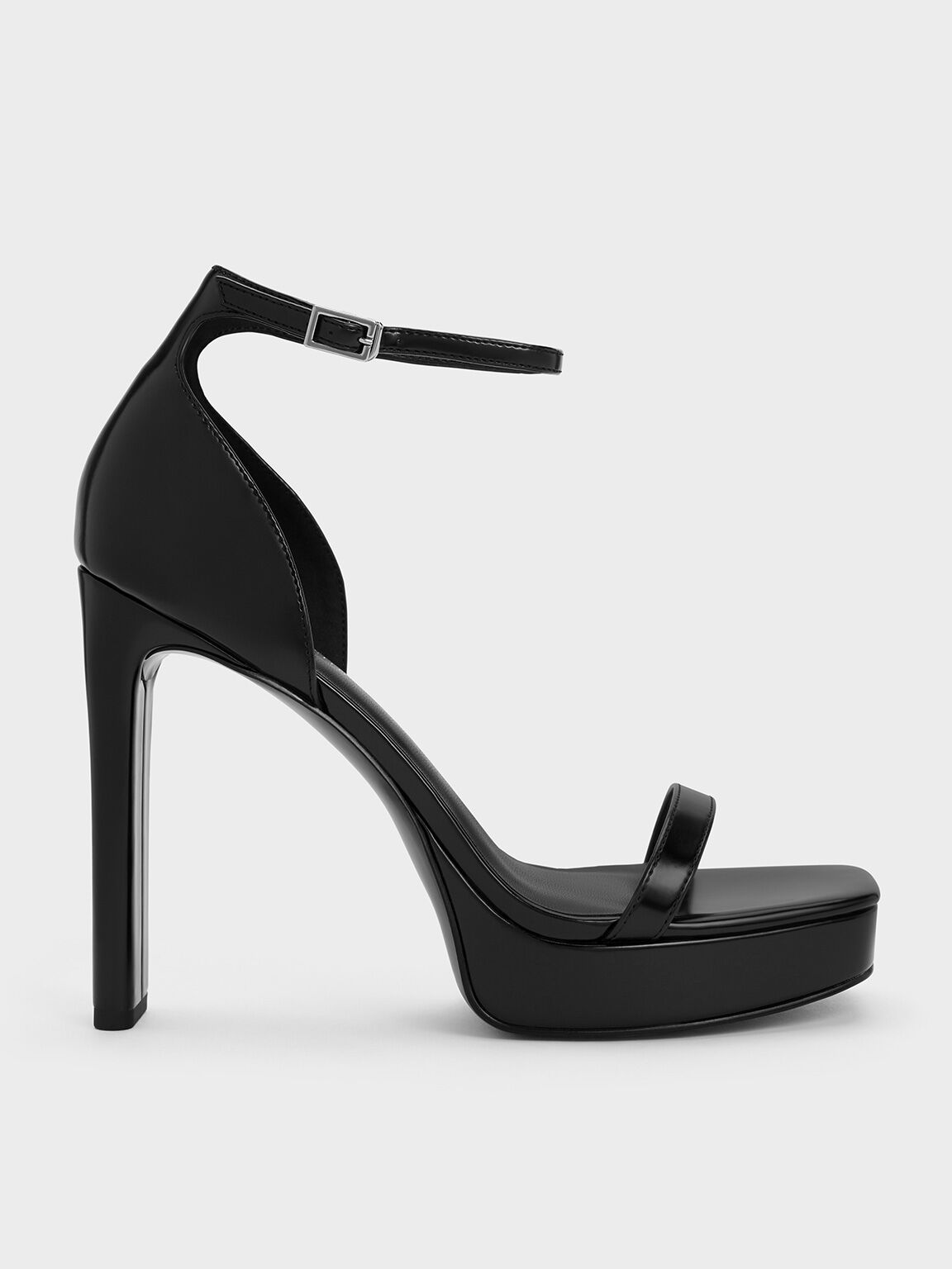 Ankle-Strap Platform Sandals, หนังเงาสีดำ, hi-res
