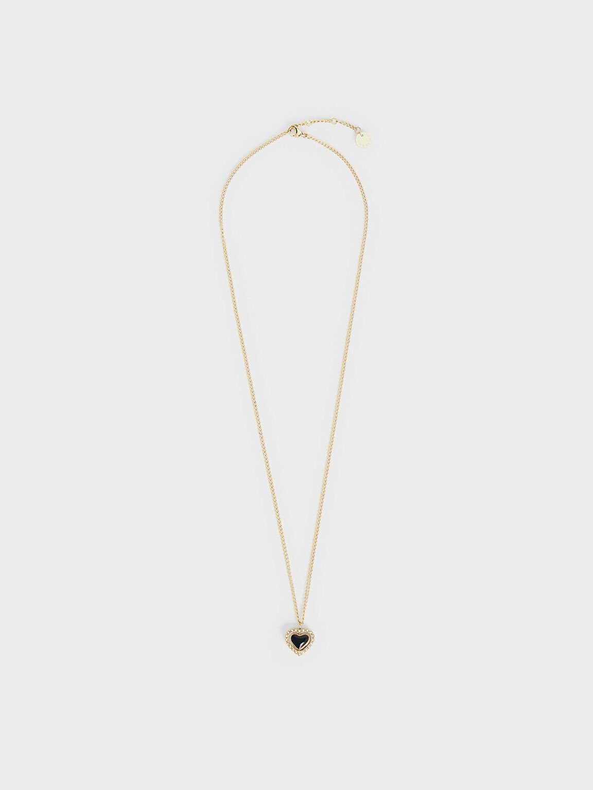 Annalise Crystal Heart-Stone Necklace, Black, hi-res