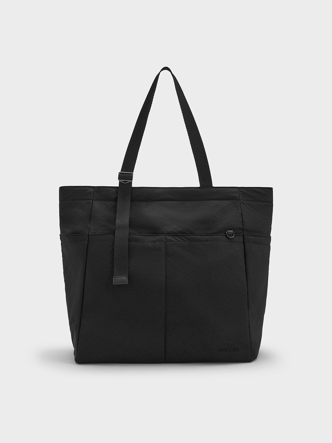 Soleil Nylon Tote Bag, สีดำอะไหล่สีเงิน, hi-res
