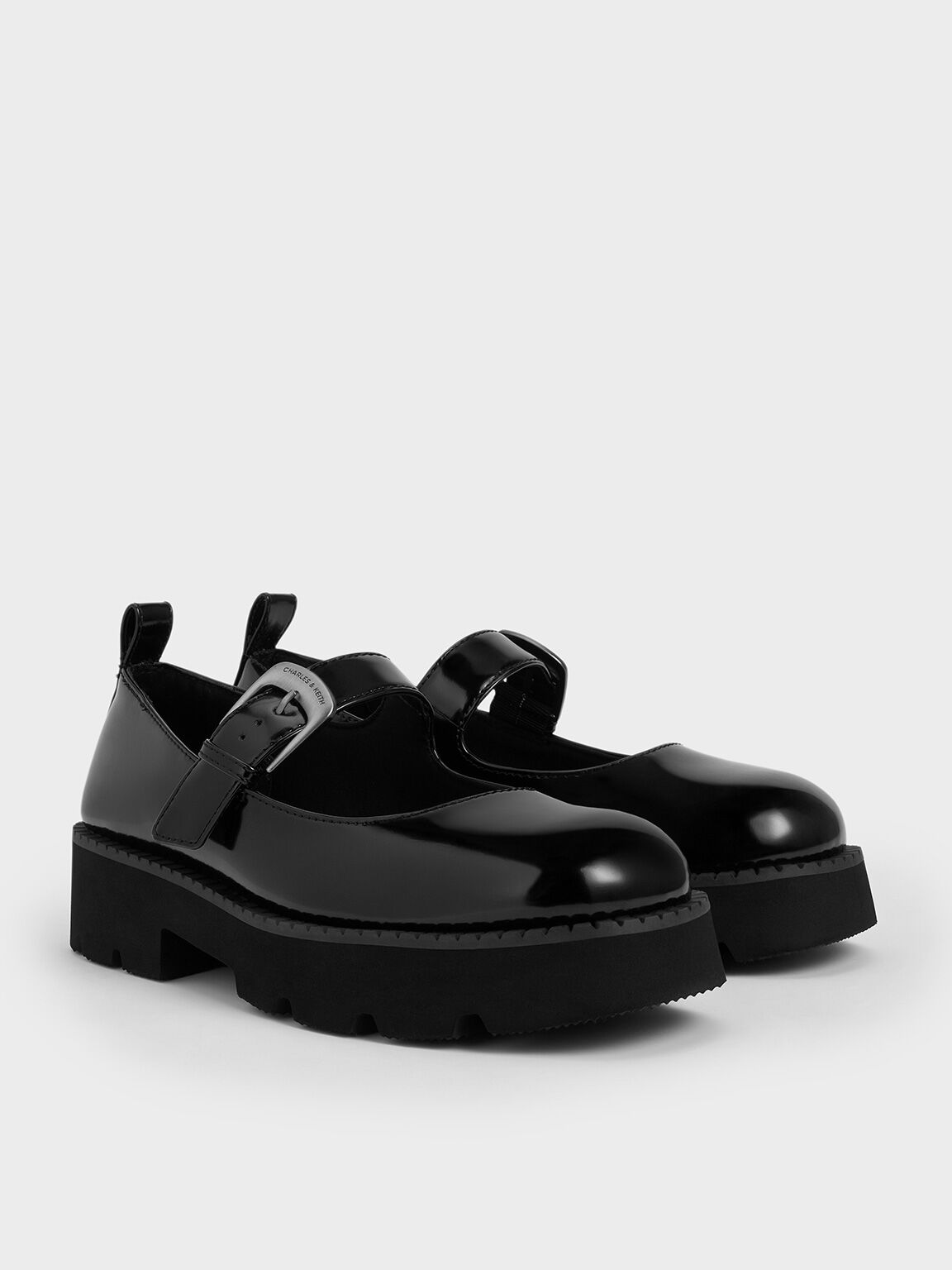 Buckled Ridged-Sole Chunky Mary Janes, Black Boxed, hi-res