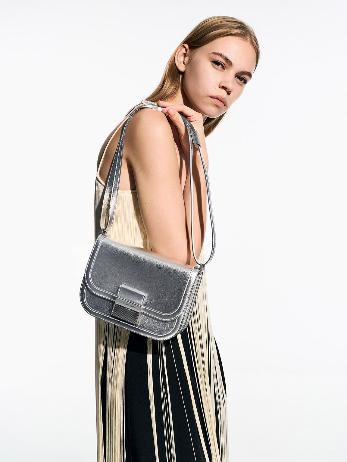 Metallic Charlot Bag, สีเงิน, hi-res