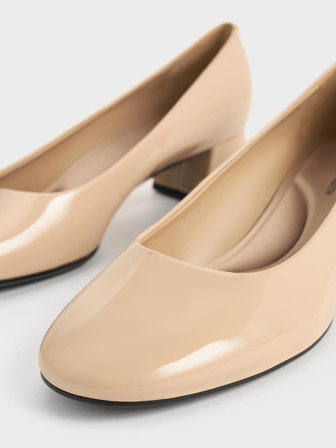 Patent Round-Toe Block-Heel Pumps, Nude, hi-res