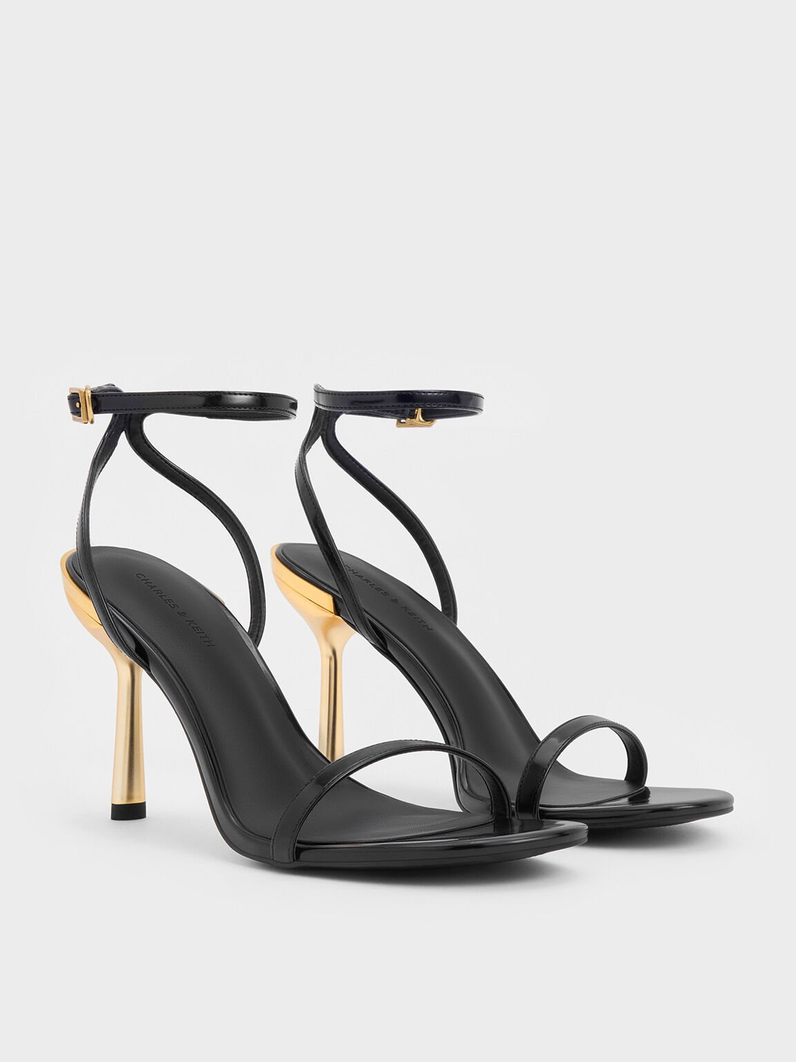 Metallic Stiletto-Heel Ankle-Strap Sandals, Black Boxed, hi-res