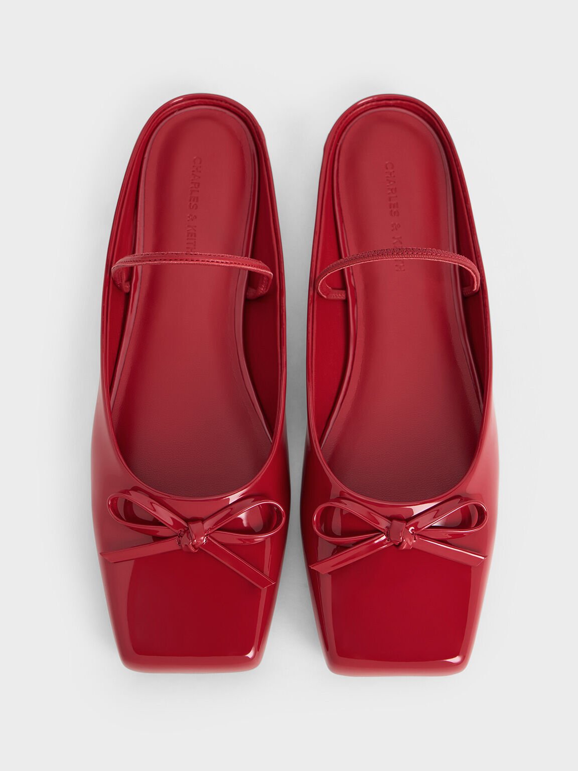 Bow Square-Toe Ballet Mules, Red, hi-res