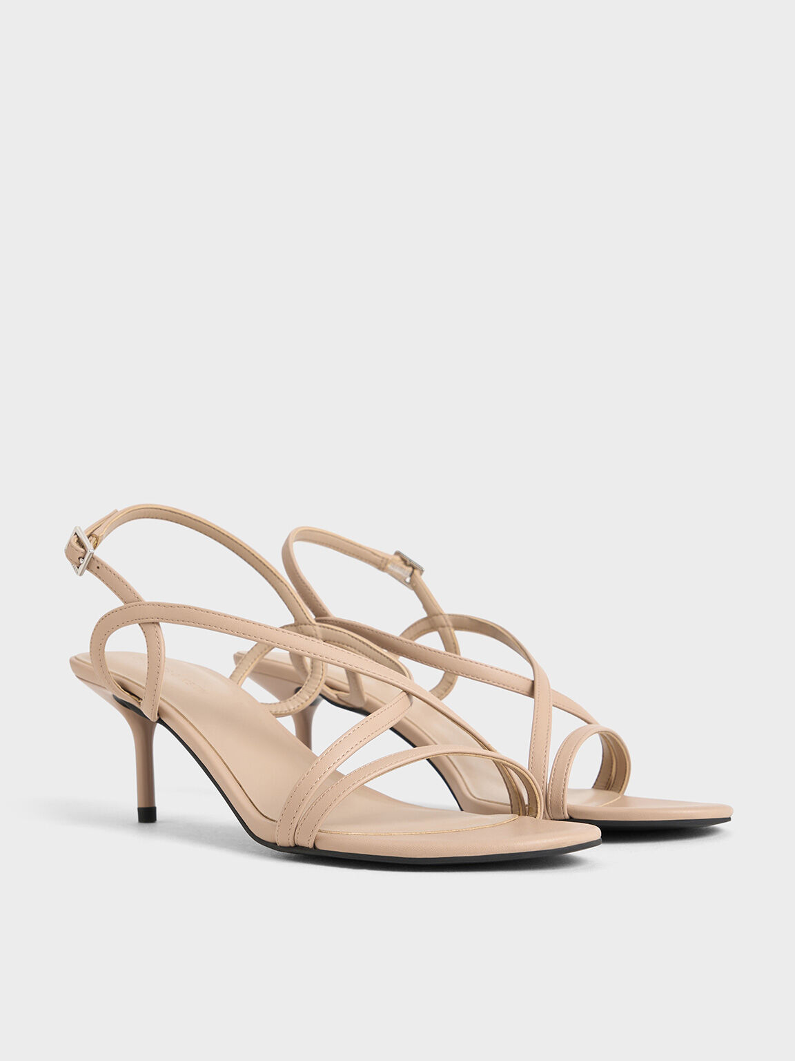 Strappy Stiletto-Heel Slingback Sandals, Nude, hi-res