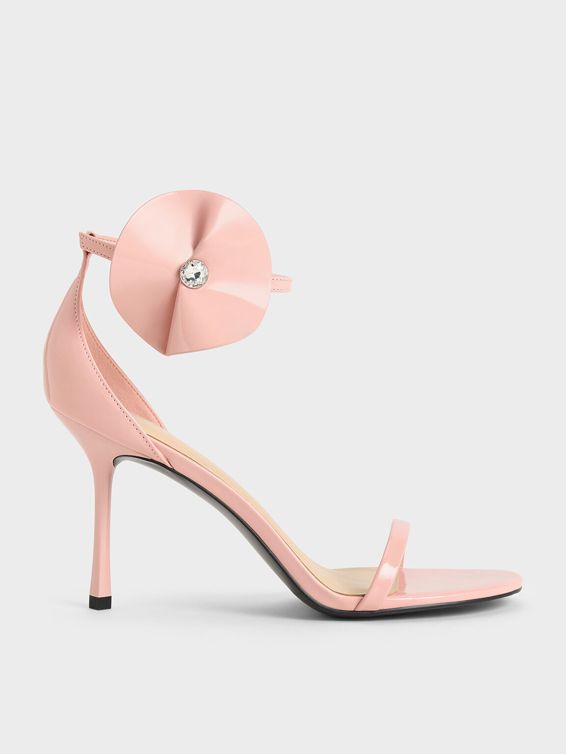 Patent Flower-Accent Stiletto-Heel Sandals, Pink, hi-res