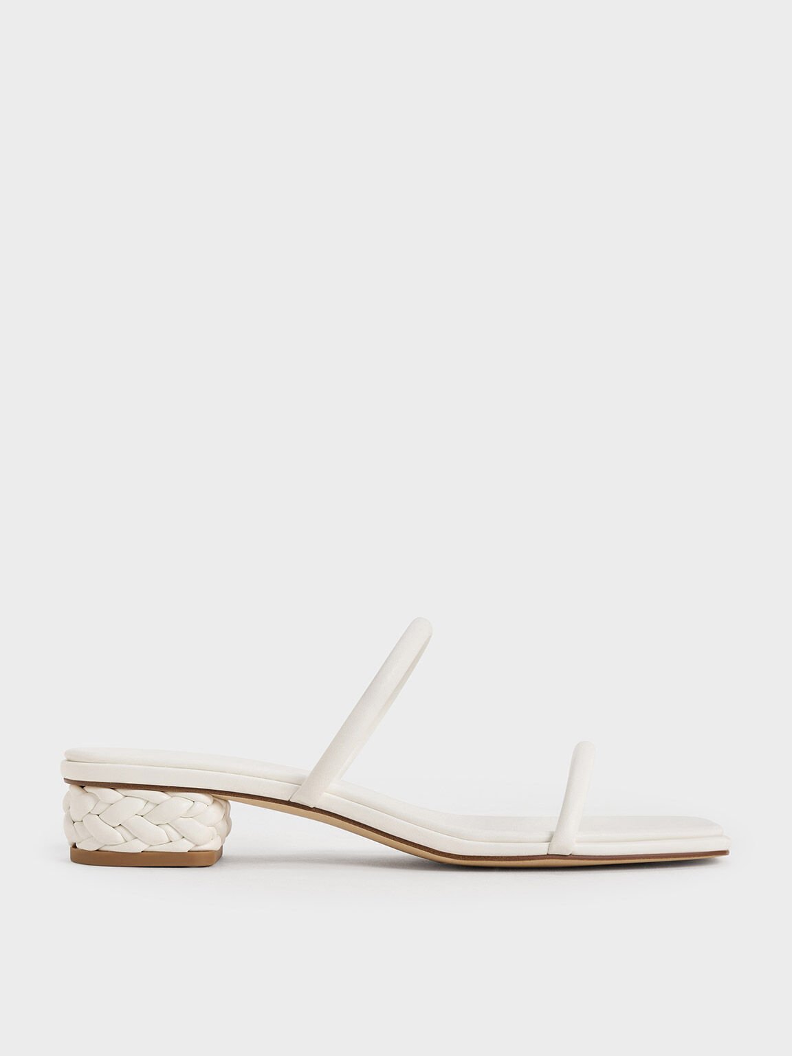 Double-Strap Braided-Heel Mules, White, hi-res