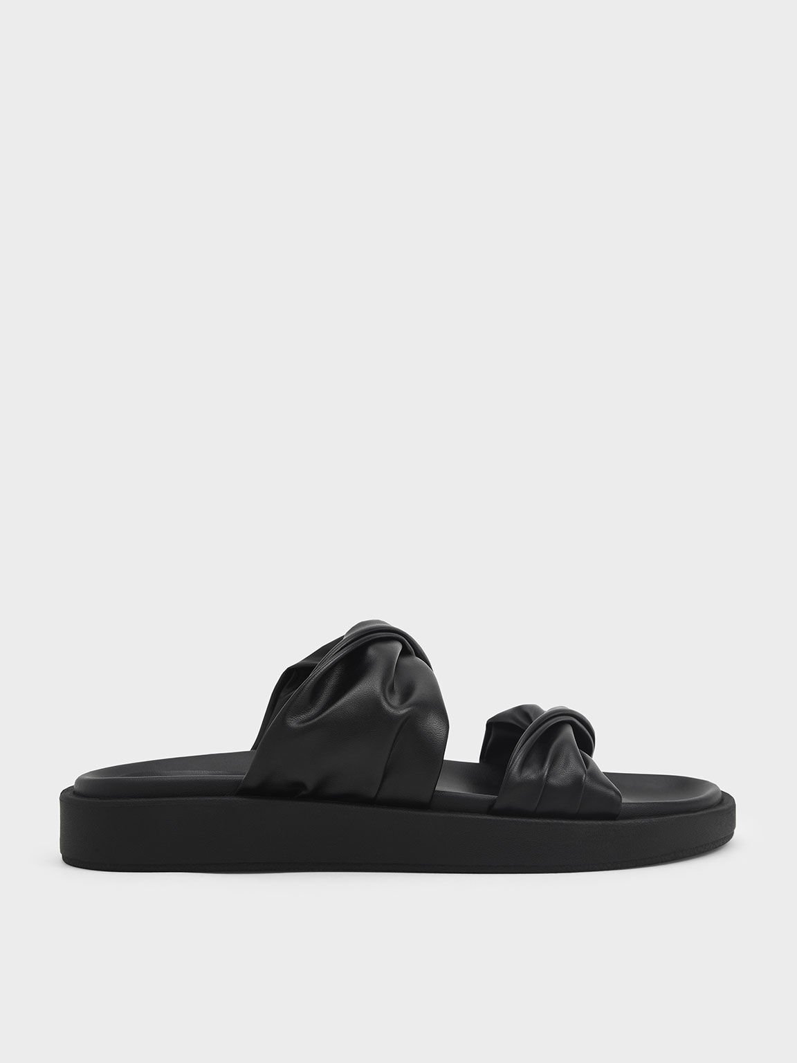 Black Twist Strap Padded Slide Sandals - CHARLES & KEITH TH