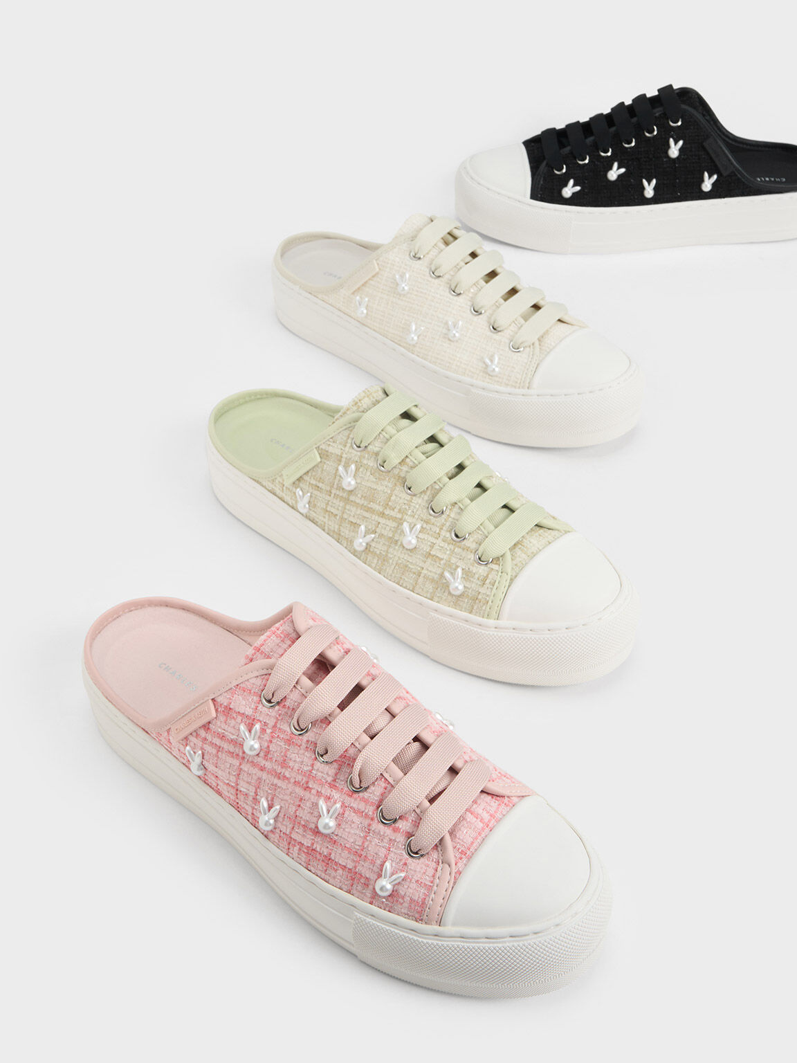Pink Bunny Tweed Slip-On Sneakers - CHARLES & KEITH TH