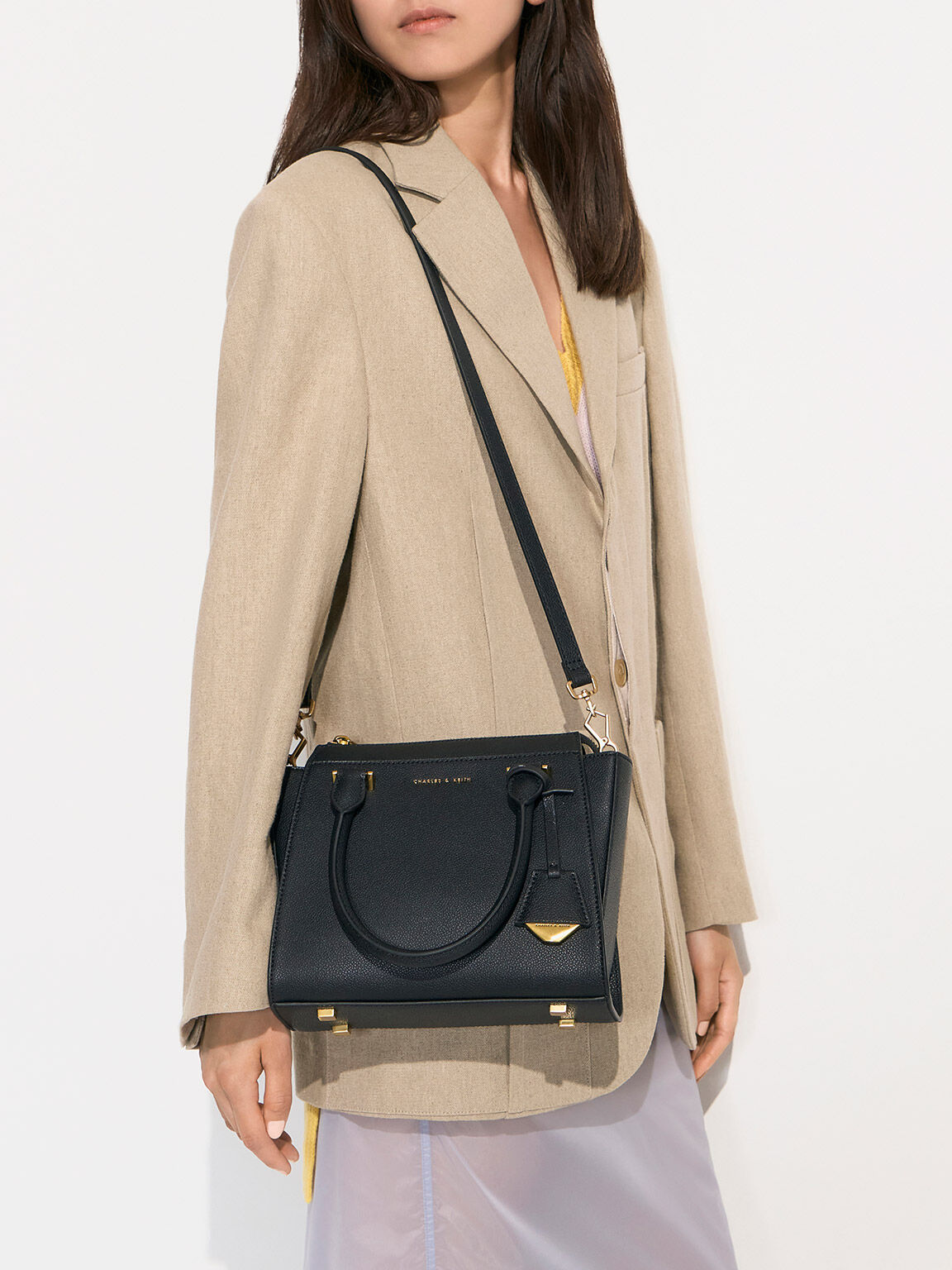Black Harper Structured Top Handle Bag - CHARLES & KEITH TH