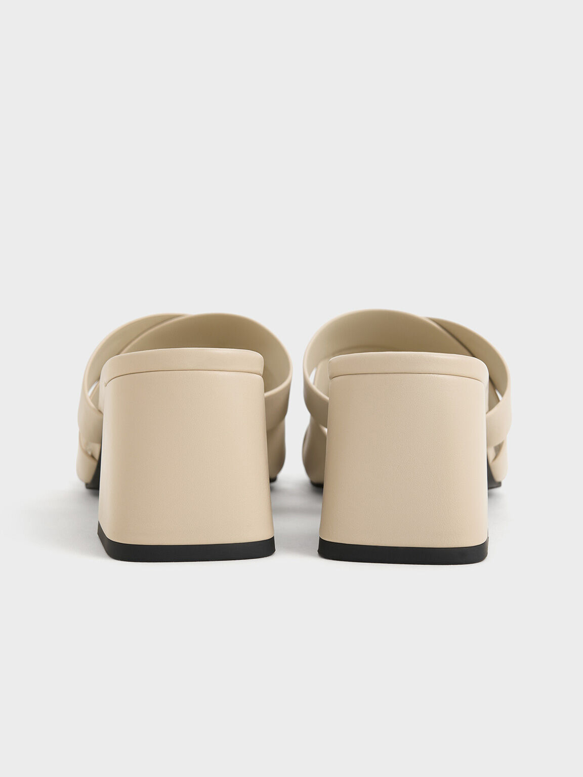 Crossover-Strap Square-Toe Block-Heel Mules, Beige, hi-res