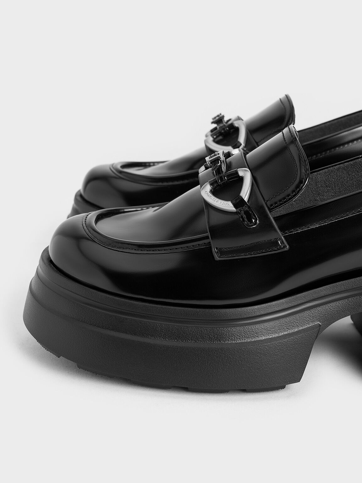 Metallic-Accent Chunky Platform Loafers, Black Boxed, hi-res