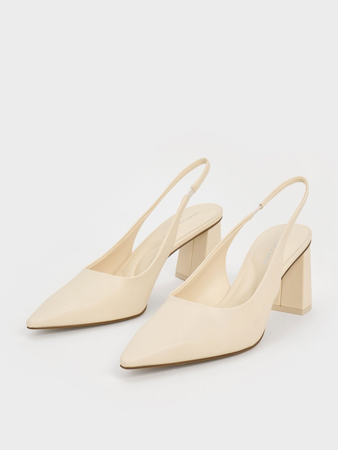 Elastane Trapeze Heel Slingback Pumps, Chalk, hi-res