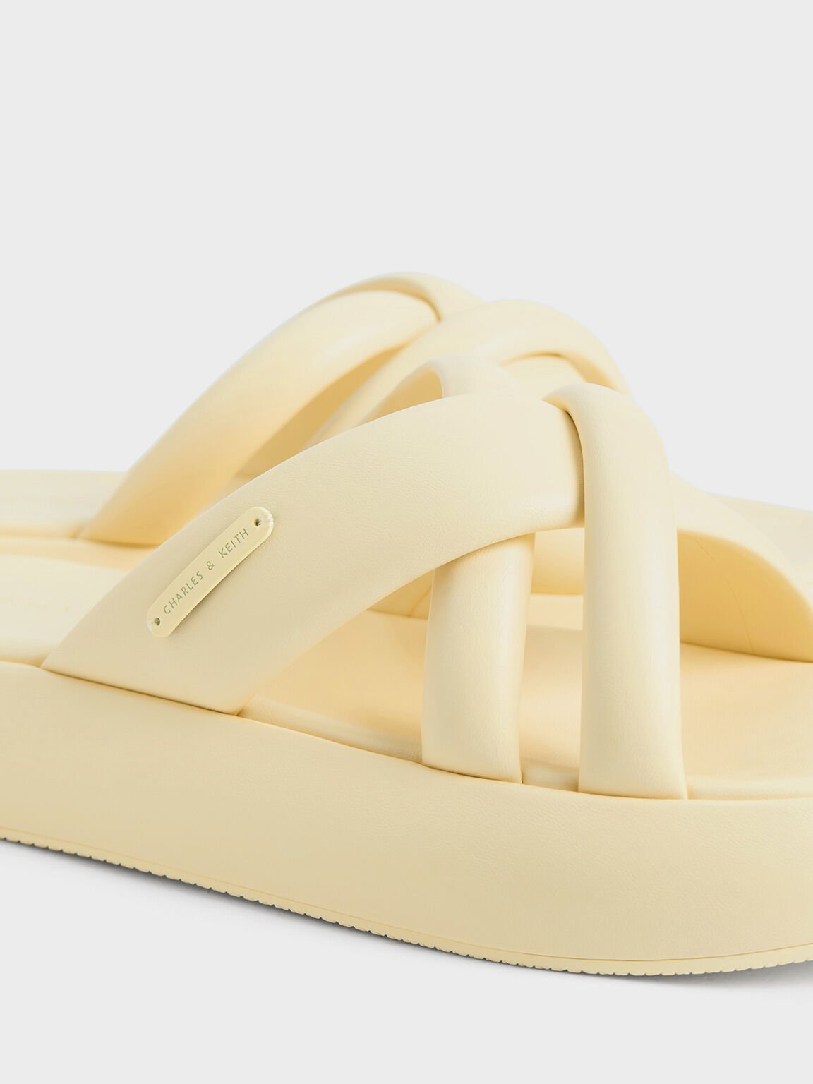 Puffy Crossover-Strap Slide Sandals, Butter, hi-res
