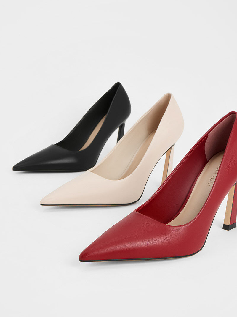 Black Pointed-Toe Trapeze-Heel Pumps - CHARLES & KEITH TH