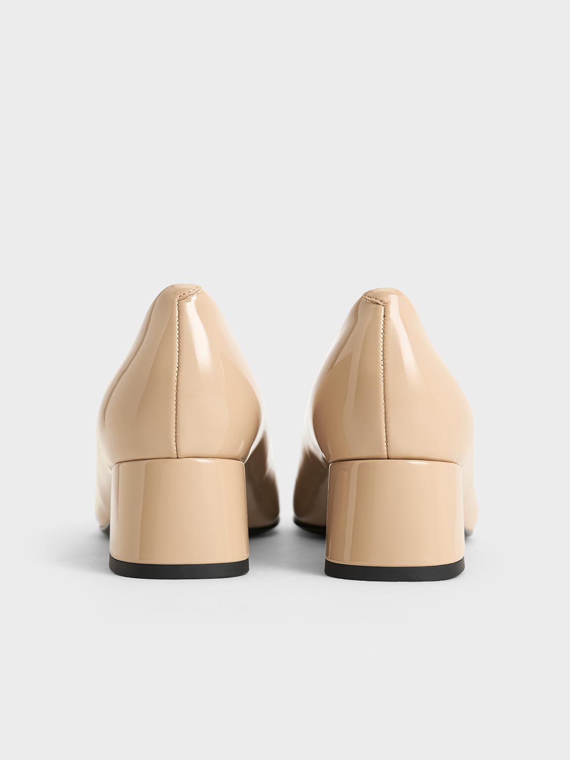 Patent Round-Toe Block-Heel Pumps, Nude, hi-res