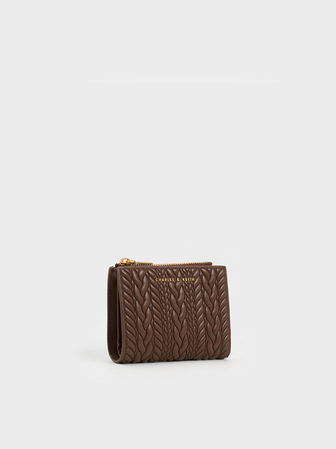 Dark Brown Apolline Textured Top-Zip Wallet - CHARLES & KEITH TH