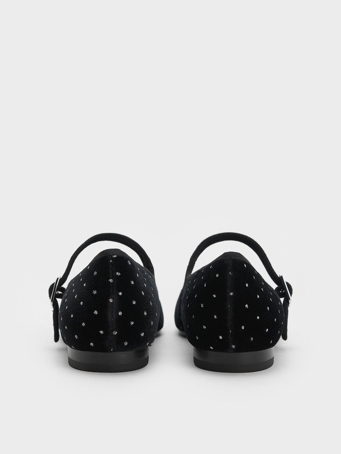 Velvet Dotted Buckled Mary Jane Flats, Black Textured, hi-res