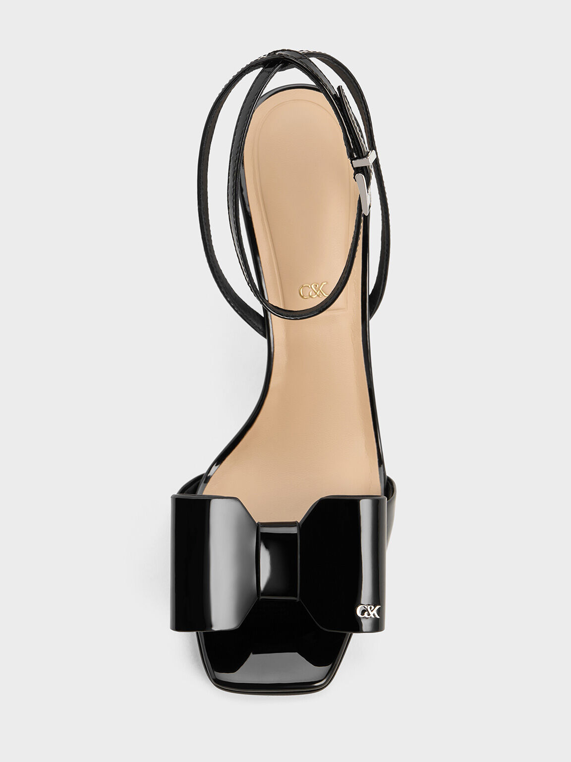 Lu Patent Leather Bow Blade-Heel Sandals, Black Patent, hi-res