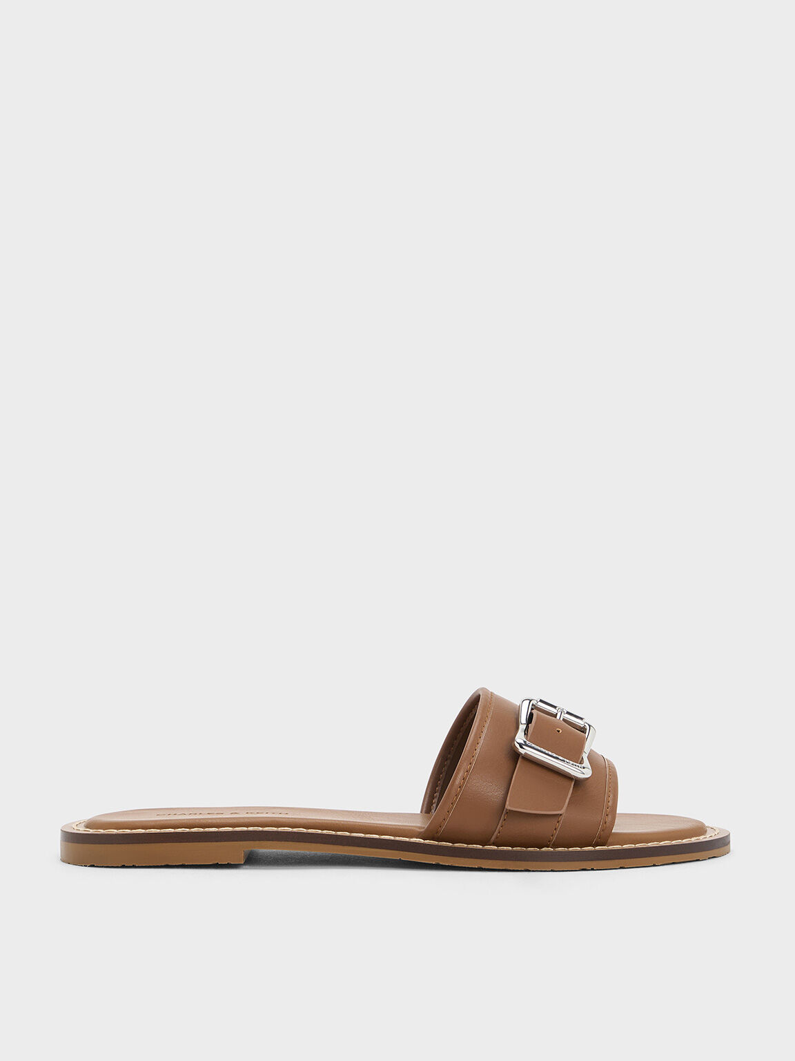 Buckled Slide Sandals, Caramel, hi-res