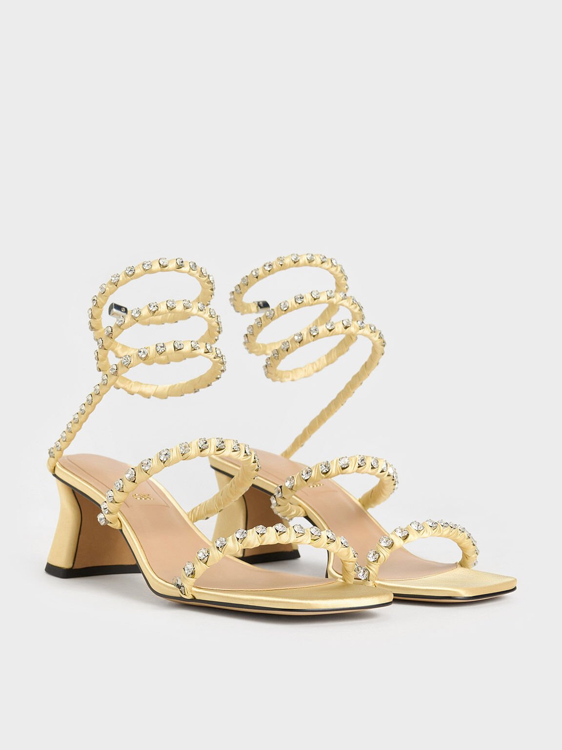 Goldie Recycled Polyester Gem-Encrusted Spiral Sandals, Yellow, hi-res