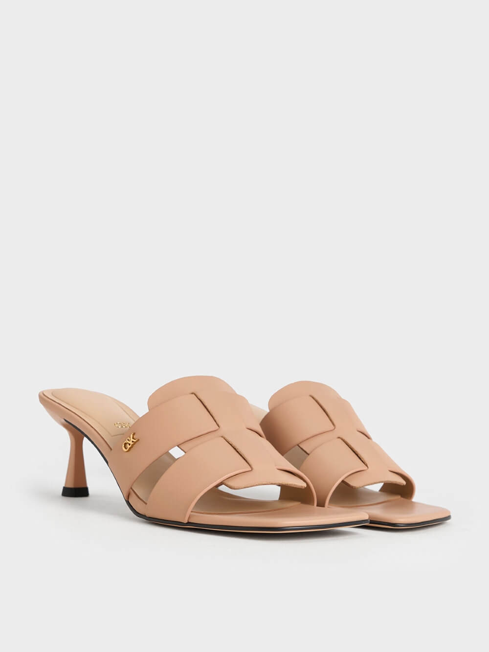 Women’s trichelle interwoven leather spool heel mules in nude - CHARLES & KEITH