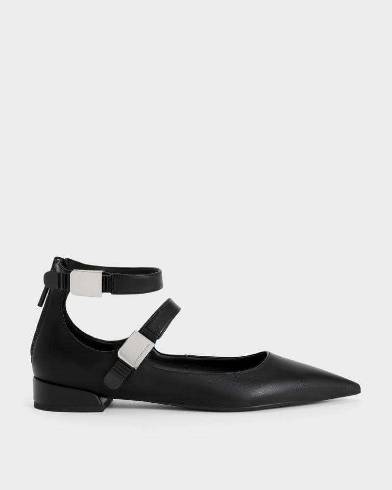 Women’s Robbie pointed-toe Mary Jane flats in black - CHARLES & KEITH